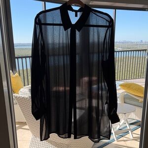 Eileen West Black Sheer Silk Blouse